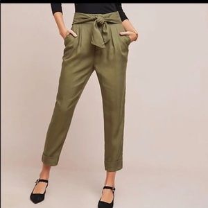 Cartonnier by Anthropologie green tie waist pants size 2